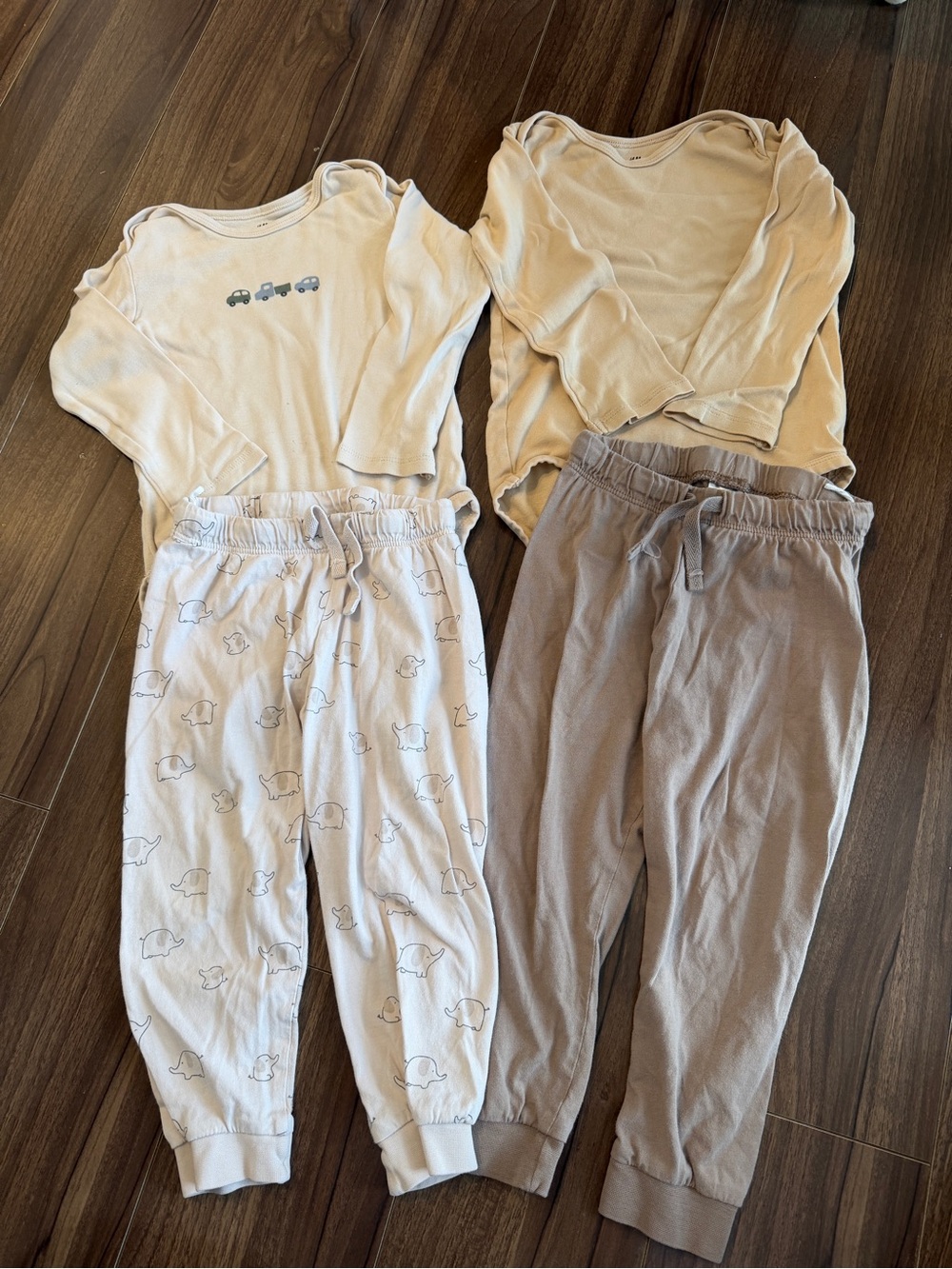 H&M Neutral Beige and Cream Kids Pajama Set - Two Tops & Two Pants